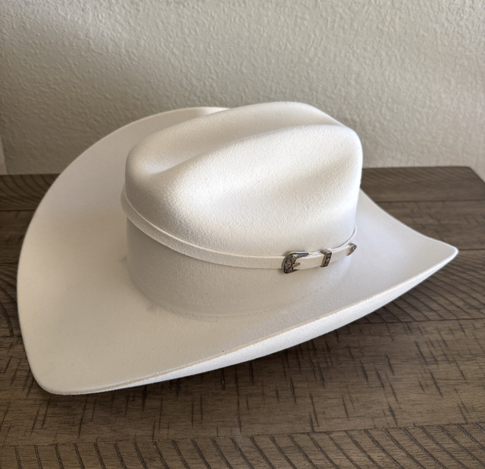 Cuernos Chuecos 9X White Felt Cowboy Hat Western Ranch Rodeo USA Size 7 1/2